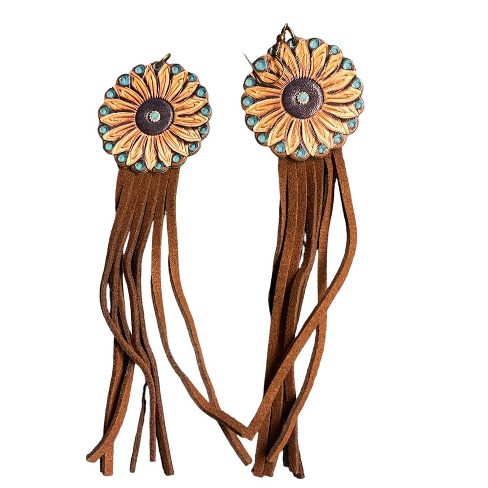 Sunflower fringe boho earrings